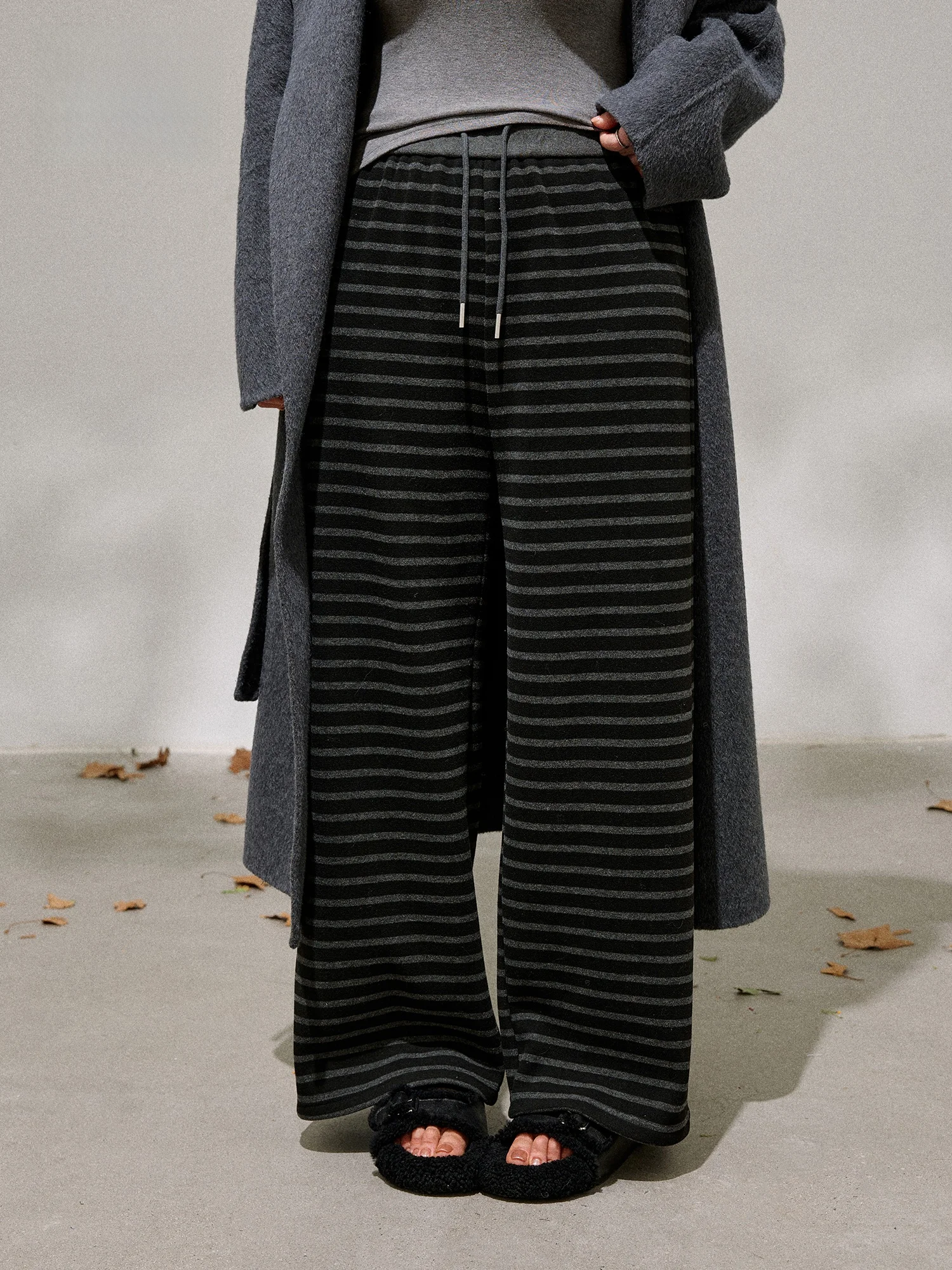 

High Waist Casual Pants plus Size Women's Fashion Korean Style Slimming Striped Loose Fit High Waist Straight Leg Trousers