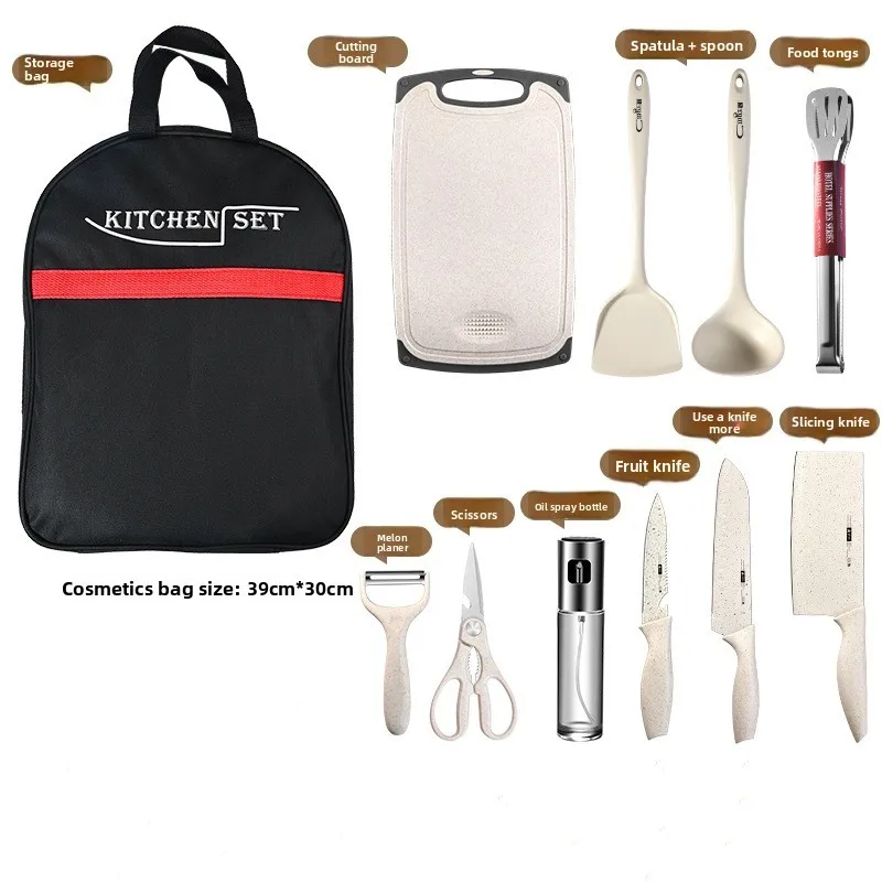 Portable Camping Kitchen Knife Set, Cooking Utensil Kit with Cutting Board, Heat-Resistant Materials for BBQ or Picnic Prep