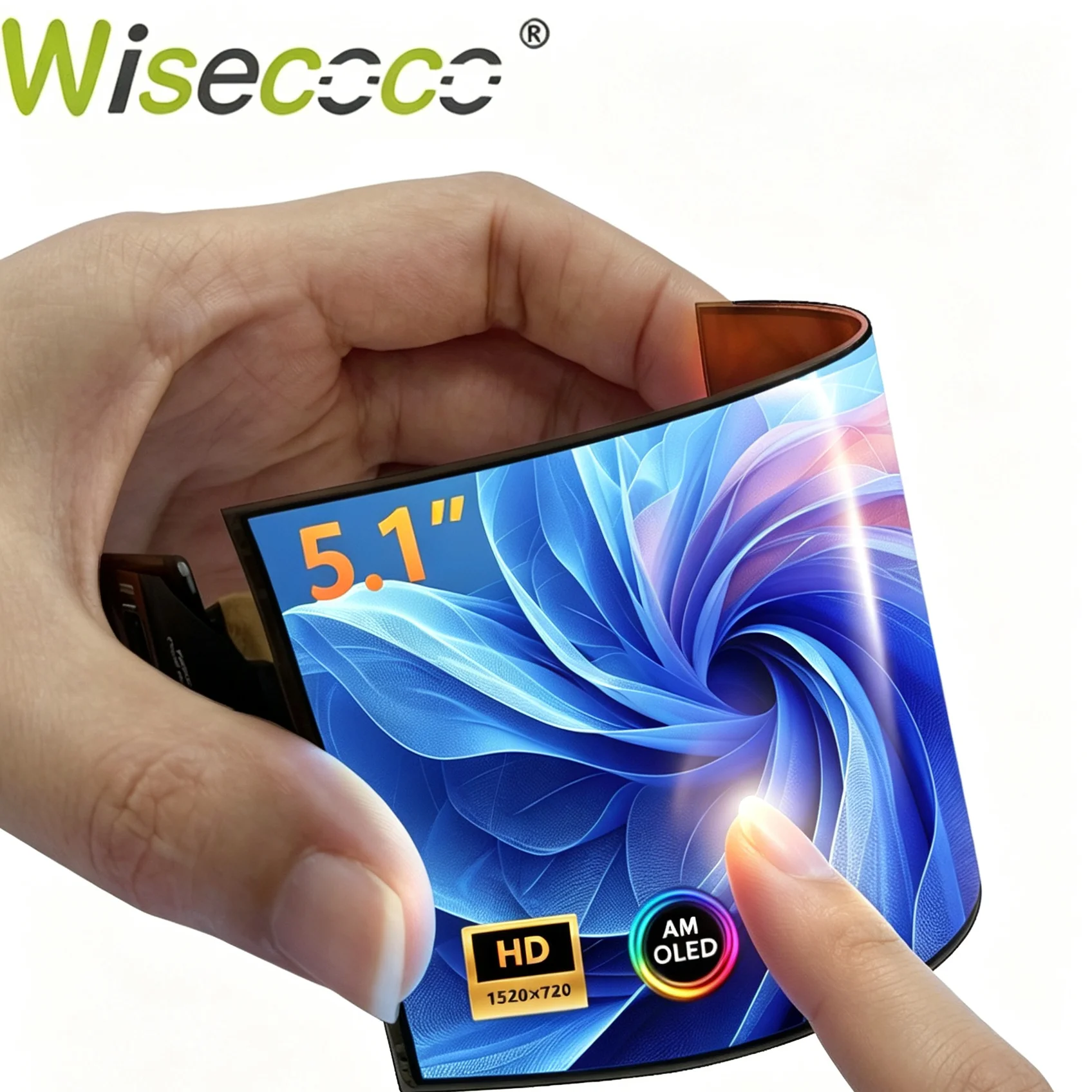 Wisecoco 5.1 Inch 1520x720 AMOLED Ultra Slim Bendable Flexible touchScreen Type C HDMI OLED Flexible Display With Driver Board