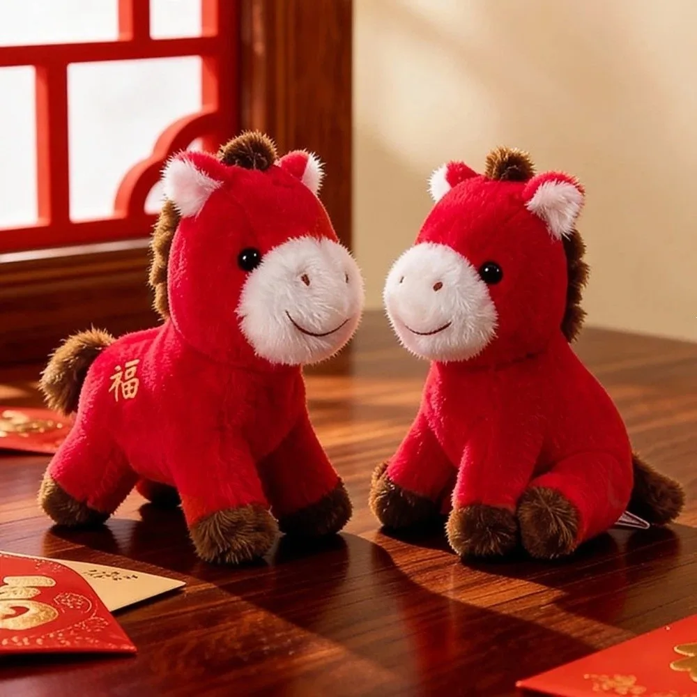 Colgante de Pony rojo creativo, muñecos de mascota de estilo chino, llavero de Animal relleno, regalo de Año Nuevo Chino Kawaii esponjoso, año del caballo