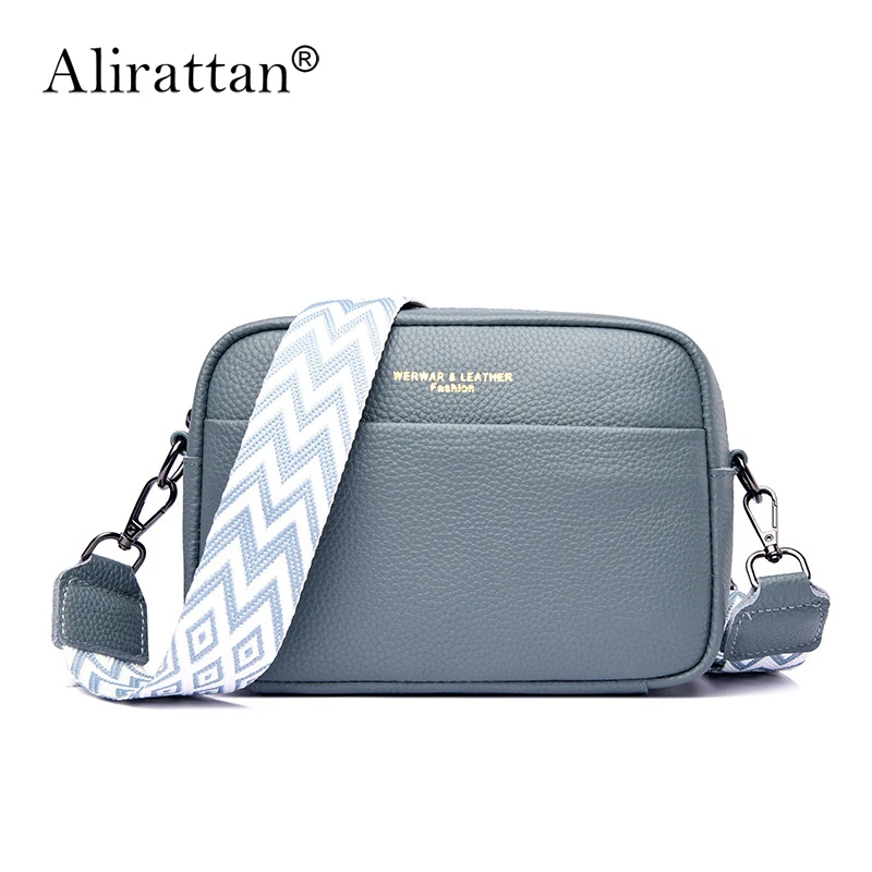 

Alirattan Genuine Leather Women's Bag 2024 New Fashion Simple One Shoulder Cross-body Bag Head Layer Cowhide Small Square Bag