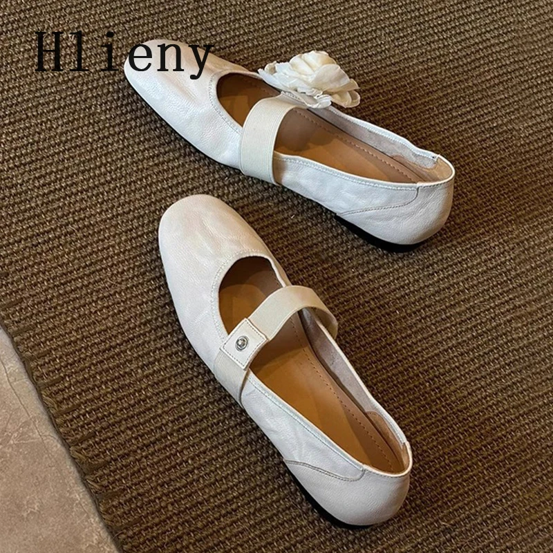 

Hlieny New Design Detachable Flower Snap Button Women Ballet Flats Round Toe Elastic Strap Mary Jane Shoes Ladies Cozy Loafers