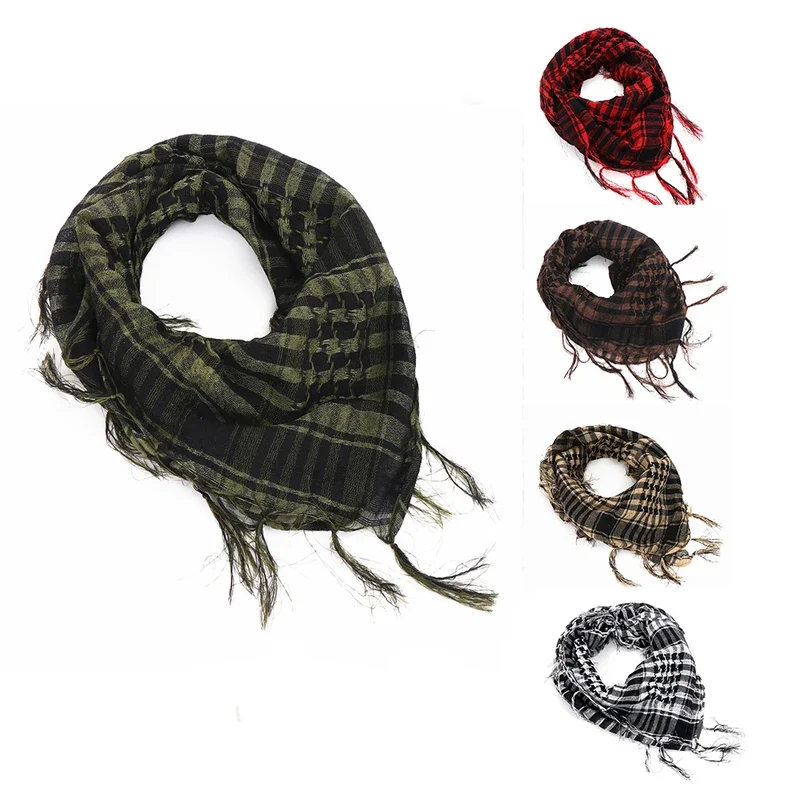 Unisex Lightweight Plaid Fringed Arabian Desert Scarf Soft Tactical Scarf Men Ladies Military Turban Shawl Military Airsoft Pain