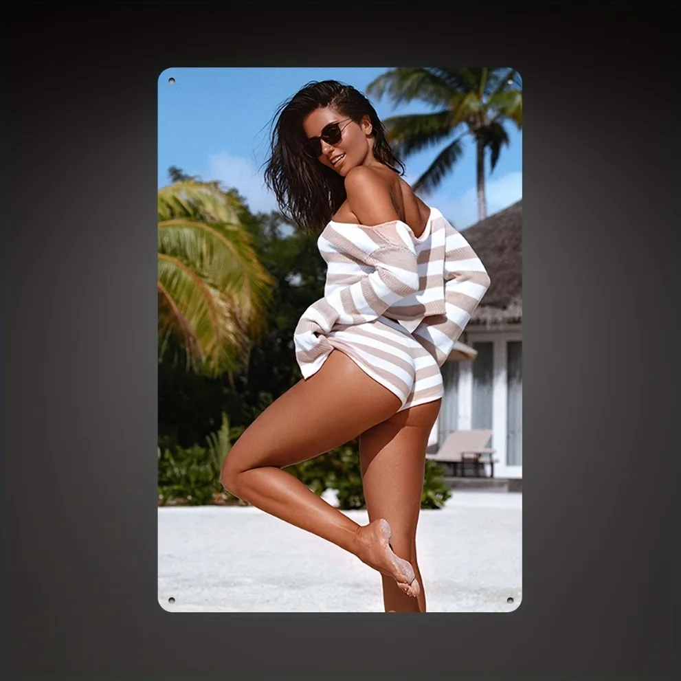 

8x12 Inch Metal Sign - Tropical Beach Art with Palm Tree & Ocean View - Durable Wall Decor for Man Cave, Bar, Garage - No Electr