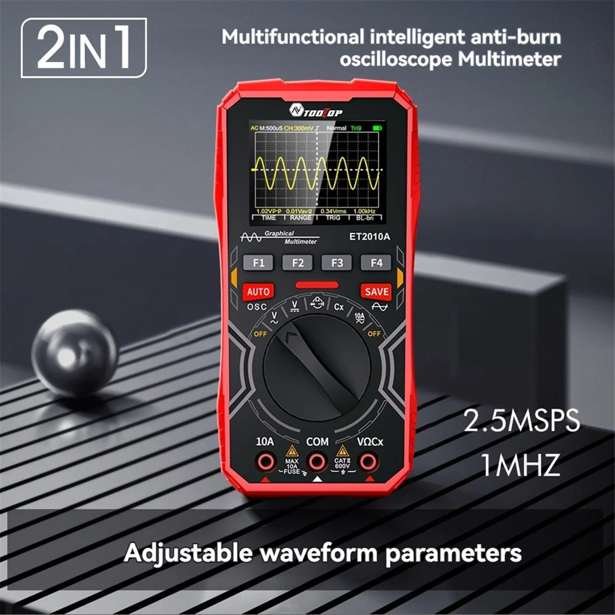 ABIY-TOOLTOP ET2010A Digital Oscilloscope Multimeter 1Mhz 2.5MSps AUTO Oscilloscope AC/DC 600V Graphcial Multimeter