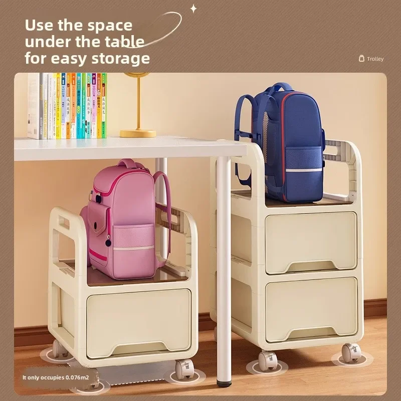 Multi Layer Home Rolling Wheels Utility Cart Removable Storage Rack Deskside Mobile Backpack Storage Cart Bookshelf Organizer