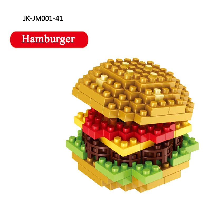 Mini Fast Food Building Blocks DIY Food Burger Fries Pizza Hot Dog Wine 3D Model Assembly Bricks Children\'s Educational Toy Gift