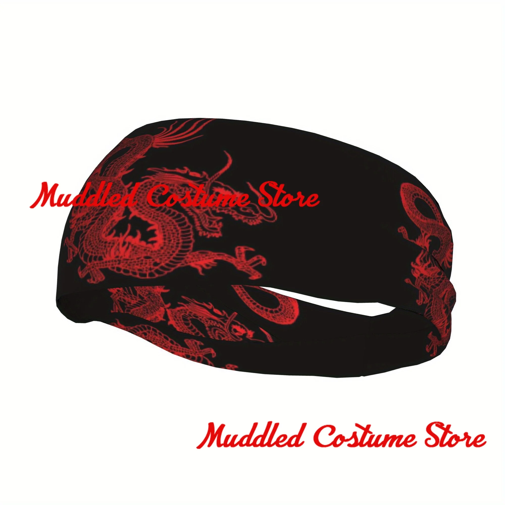

Повязка на голову с драконом, черная с красным драконом, спортивная эластичная повязка на голову для йоги и фитнеса, эластичная повязка на голову