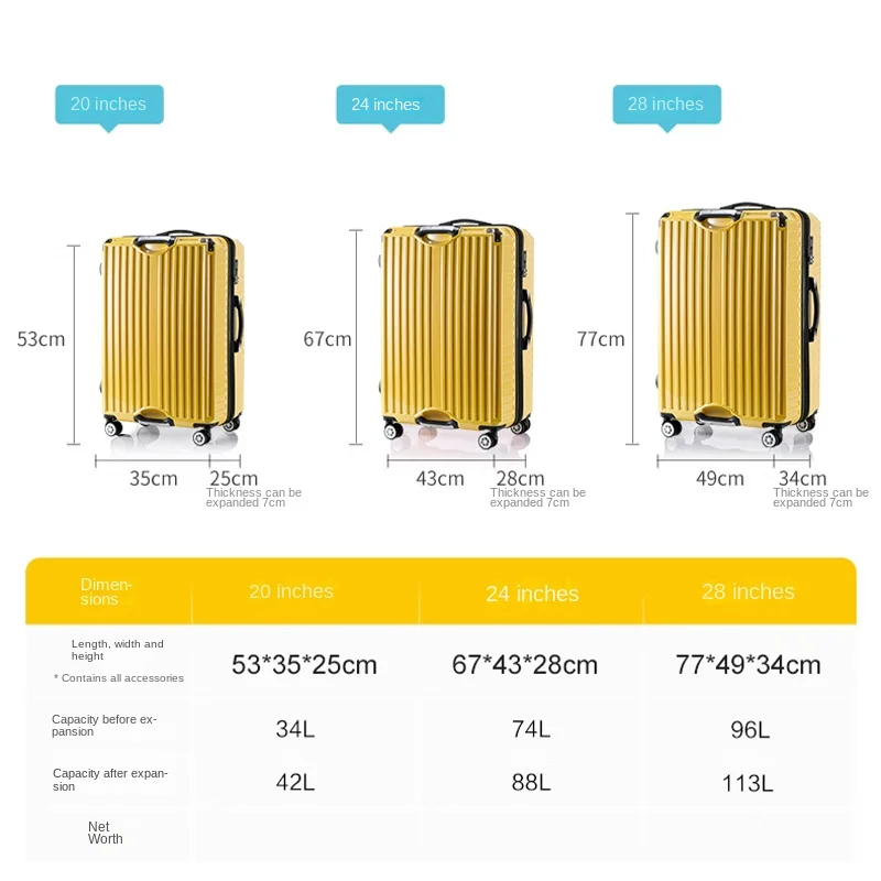 New Extra-Large Capacity Luggage 20-inch Carry-On Trolley Suitcase for Men and Women Expandable 28-inch Travel Password Case