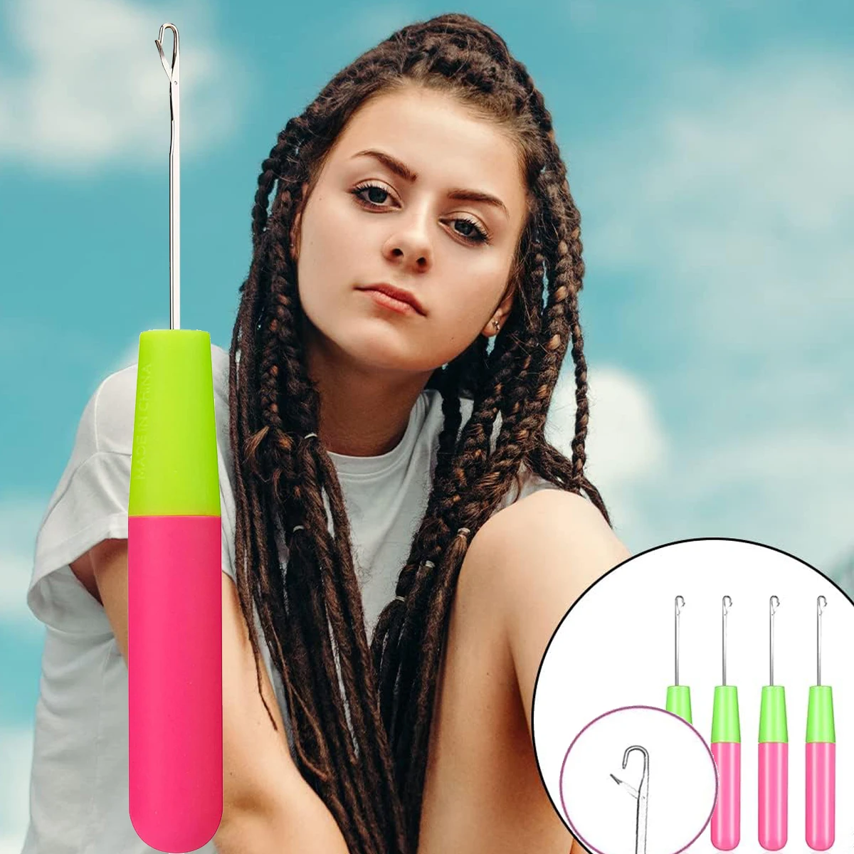

5Pcs 0.38cm/0.57cm Latch Hook Crochet Needle Dread-lock Knitt Hair Crochet Needle Hook Hair Weaving