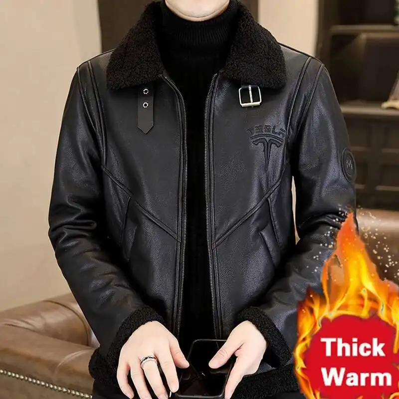 Korean Style Chaquetas Hombre Motorrad Jacke Zipper Lapel Jacket Faux Leather Jacket Men Black Embroidered Letter Coat Casual