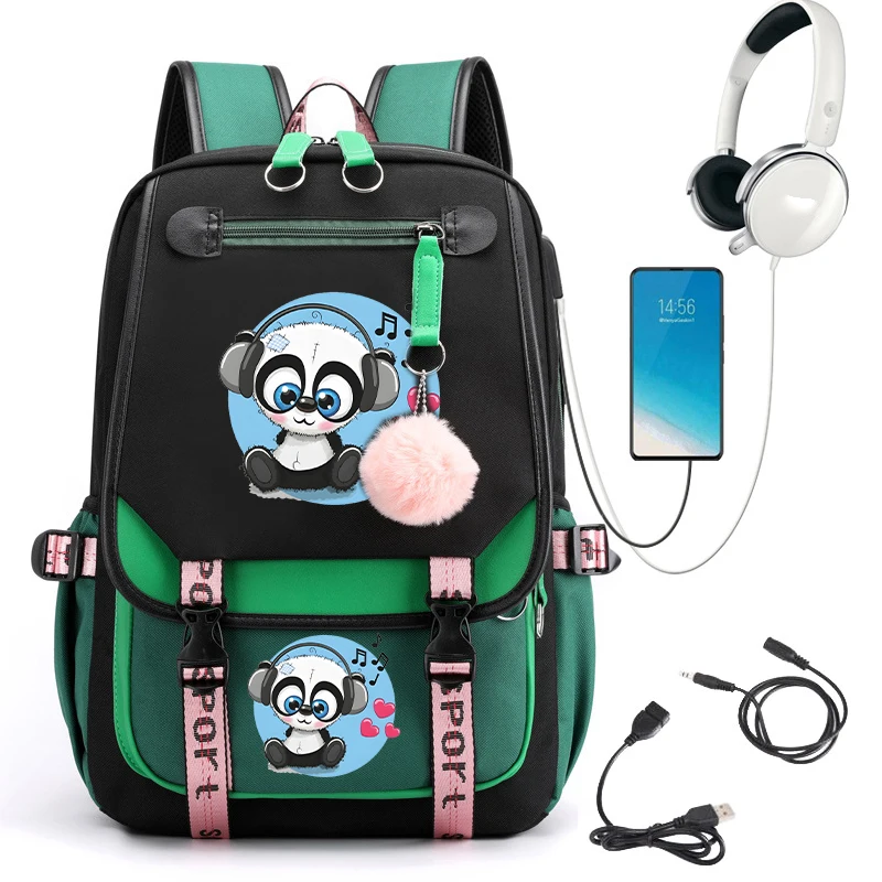 Girl Backpack School Bag Kid Child Teenage Schoolbag Panda Anime Bookbag Primary Kawaii Cute Bagpack Usb Teens Travel Bookbag