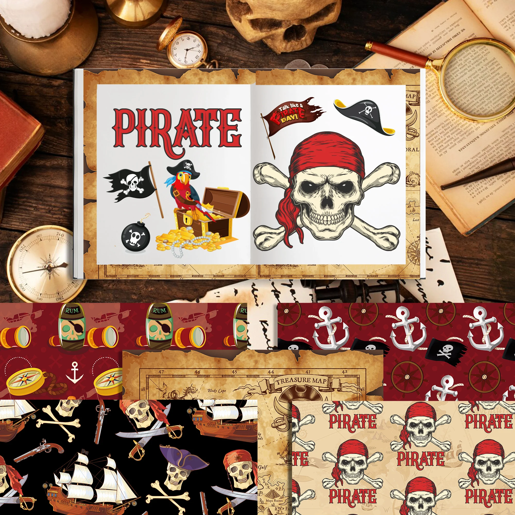 24pcs European Pirate Theme DIY Scrapbook Craft Paper Art Background Paper Origami Card Making Photo Album Decoration