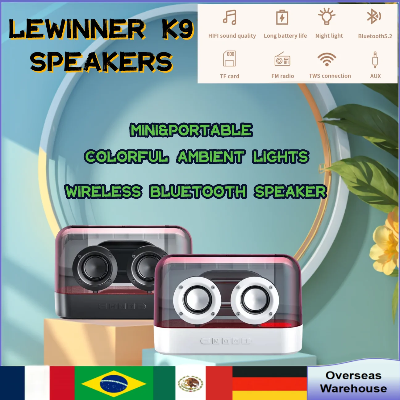 

Lewinner K9 Wireless Bluetooth Speakers High Quality Transparent Portable Sounds Box AUX FM Radio Support Record TF Card Play