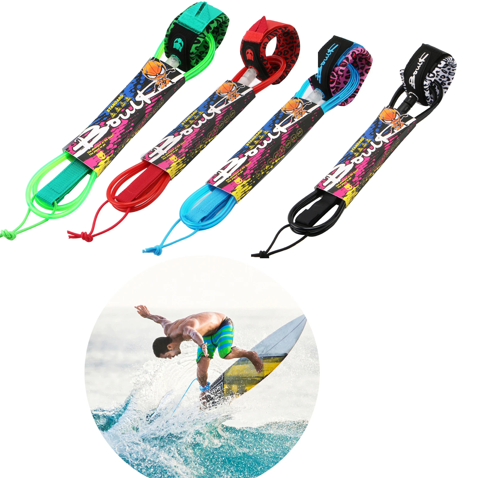 

Surf Leash Surfboard Foot Leash TPU Stainless Swivels 7mm Thick 6/8/10/12ft Longboard Foot Rope Surfboard Leash Surf Leg Rope