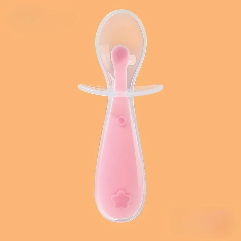 Fotografia 7: Colher de silicone para bebês, alimentação de pasta de arroz para bebês, colher de sopa de cabeça macia, colher de treinamento, colher curta de silicone com escudo infantil