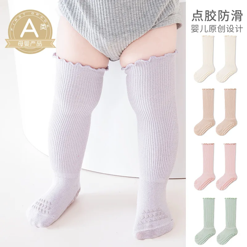 

Детские носки для малышей 0-3 лет, хлопковые, нескользящие, для новорожденных девочек и мальчиков, высокие носки выше колена.