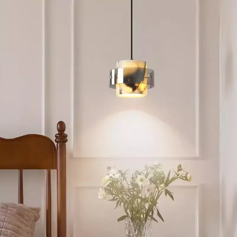 Modern Natural Marble Glass Chandelier E27 Small Pendant Light for Bedroom Living Room Hotel Decor High End Ceiling Fixture