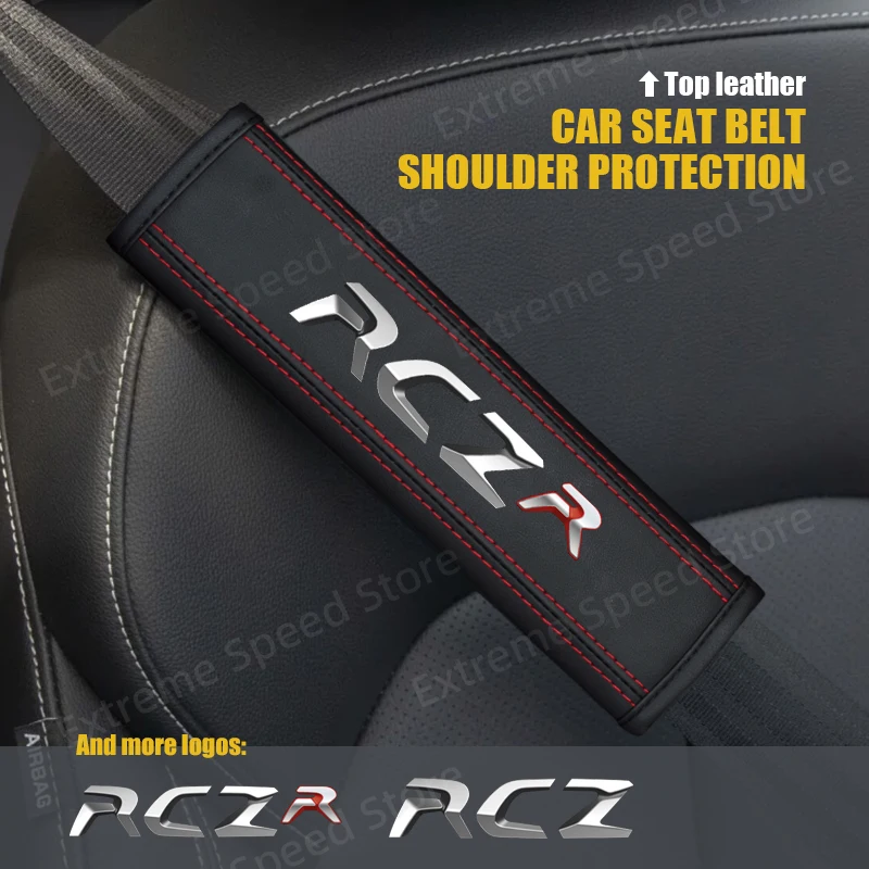 For RCZ R Emblem 206 CC 308 306 GT 508 2008 Leather Car Seat Belt Cushion Safety Belt Shoulder Protector Pad Accessories