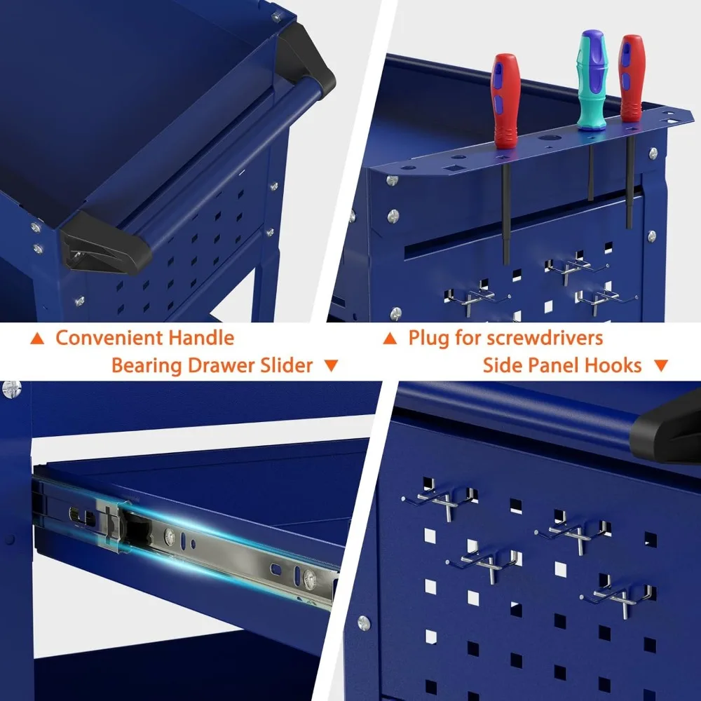 عربة أدوات دوارة شديدة التحمل مكونة من 3 طبقات مع درج وسعة تحميل 350 رطل لتخزين الأدوات