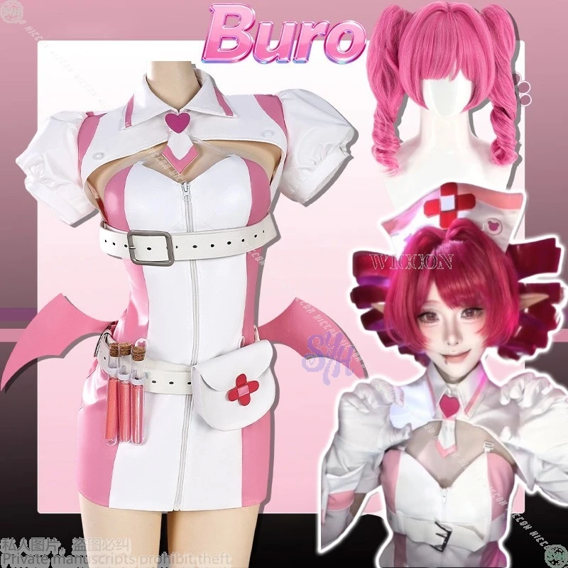 

Nocturne Bloodheir Buroo Косплей Костюм Сексуальный наряд медсестры с розовыми крыльями демона Jirai Kei Мини-платье для девочек Хэллоуин Аниме