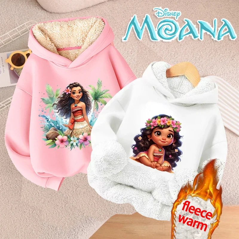 Disney-Sweat à capuche Moana Anime pour filles, pull Kawaii, sweat-shirt chaud en peluche, pull sourire berbère, vêtements mignons, mode, nouveau film