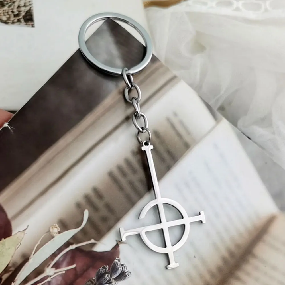 YILUOCD Stainless Steel Ghost Band Mask Keychains Emeritus Ghost BC Nameless Ghoul Symbol Keychain Geometric Jewelry
