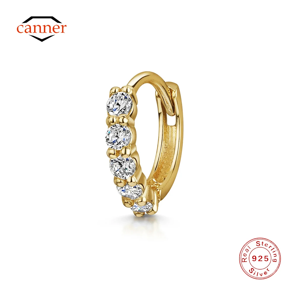 

CANNER 1PC 925 Sterling Silver Classic Round CZ Piercing Huggie Hoop Earrings for Women Simple Earings Fine Jewelry Pendientes