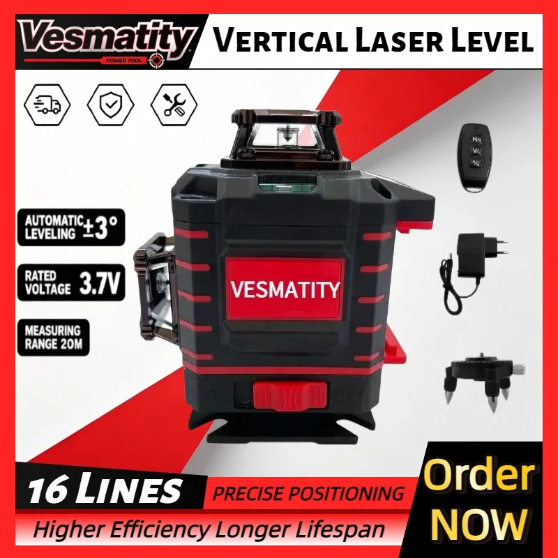 Vertical Laser Level 4 Sides*360 Degree Green Beam Self-leveling Vertical 16 Lines Cross Line Lase Tool with Battery