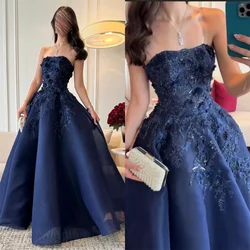 Vestido de baile personalizado, formal, arábia saudita, sem alças, linha a, comprimento até o chão, apliques, vestidos de ocasião sob medida, vestido de noite