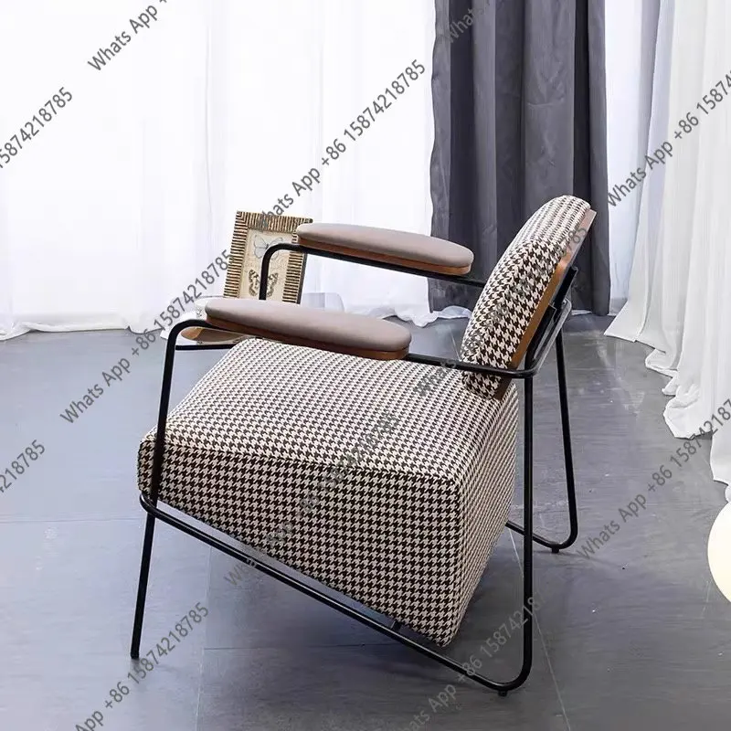 Modern simple new thousand bird grid fabric single sofa high-end coffee shop sales department negotiation leisure reception chai