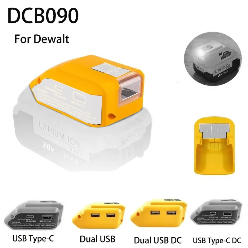 

Для Dewalt 20 В Max 18 В адаптер аккумулятора оригинальный сменный преобразователь источника питания DCB090 с двойным USB DC 12 В светодиодный рабочий свет