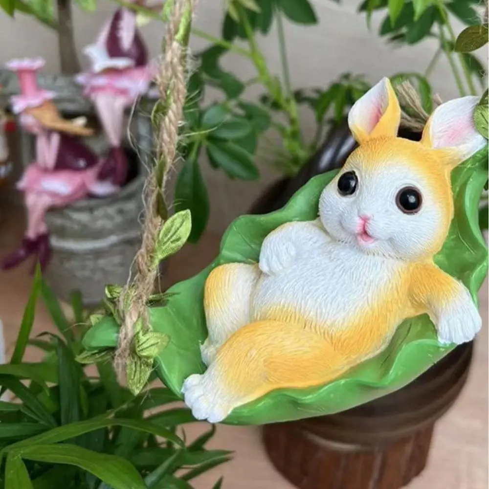 Crafts Resin Hanging Bed Rabbit Pendant Cute Cartoon Bunny Statue Creative Simulated Miniatures Figurine Courtyard