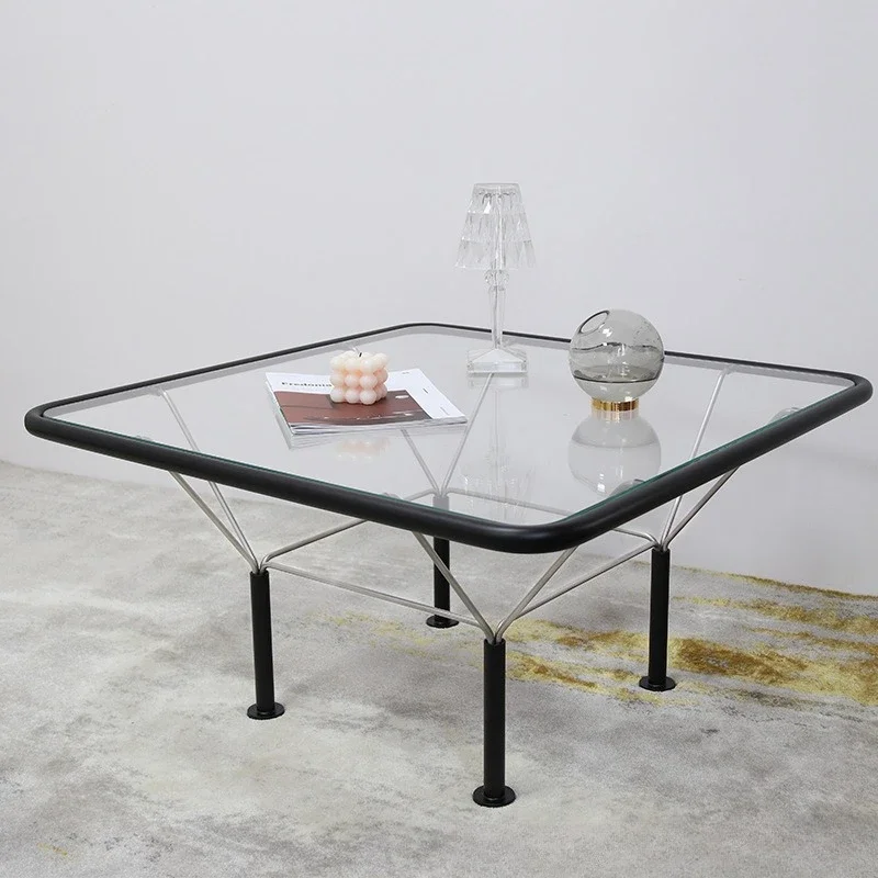 Mesa de centro de vidro medieval simples para sala de estar e escritório