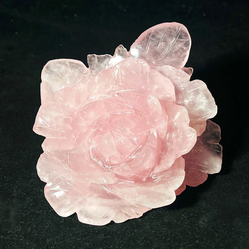 

1pc Natural Reiki Rose Quartz Big Peony Flower Carving, Energy Gemstone Blooming Roses Handcarved Crafts Statue, Romantic