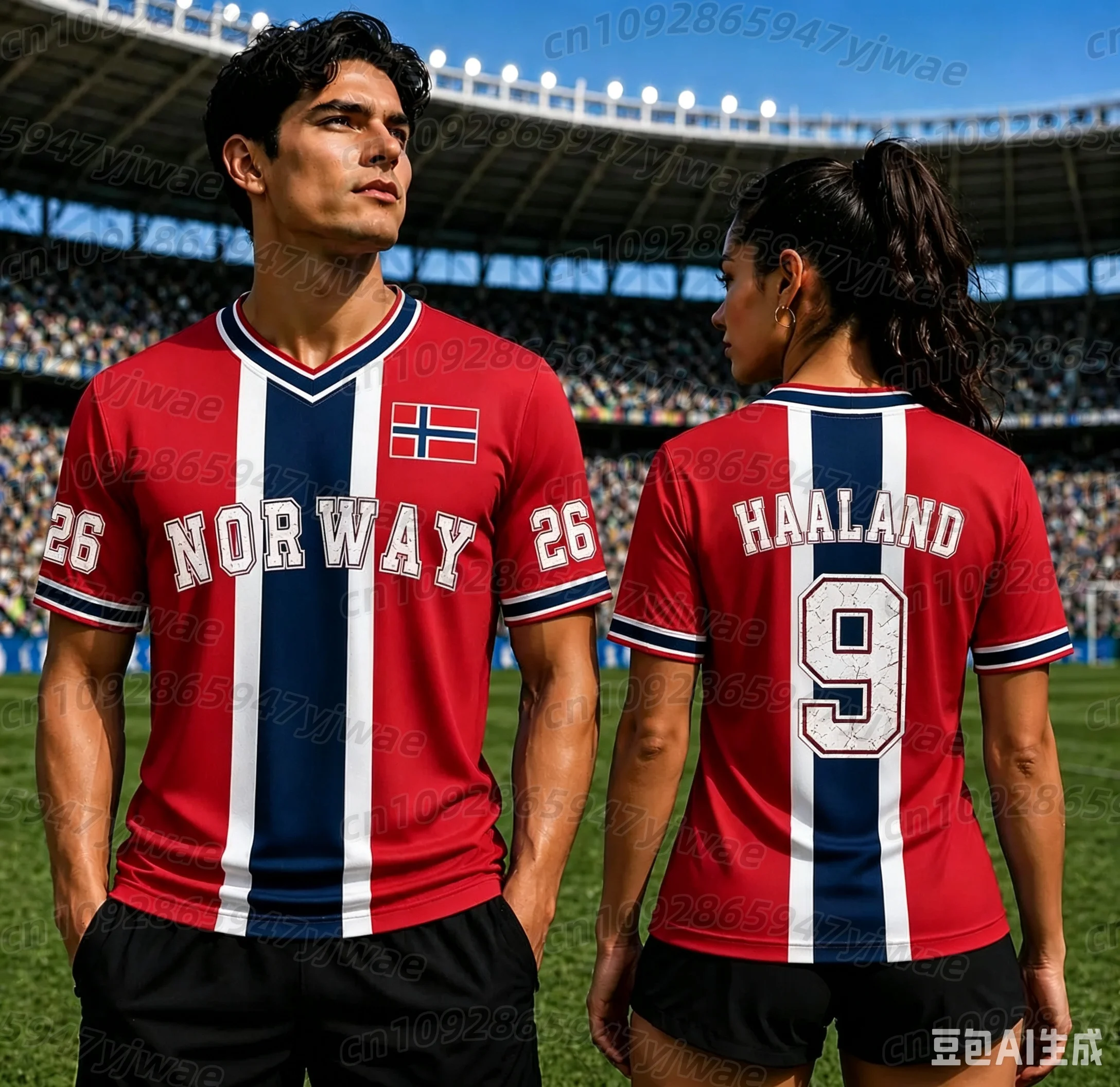 26 NORWAY FLAGJ Jersey T-Shirt Haaland NO.9 Damen-T-Shirt mit V-Ausschnitt Mexiko Fußball-Fans T-Shirt Herren Damen Schnelltrocknendes T-Shirt – Detail 10