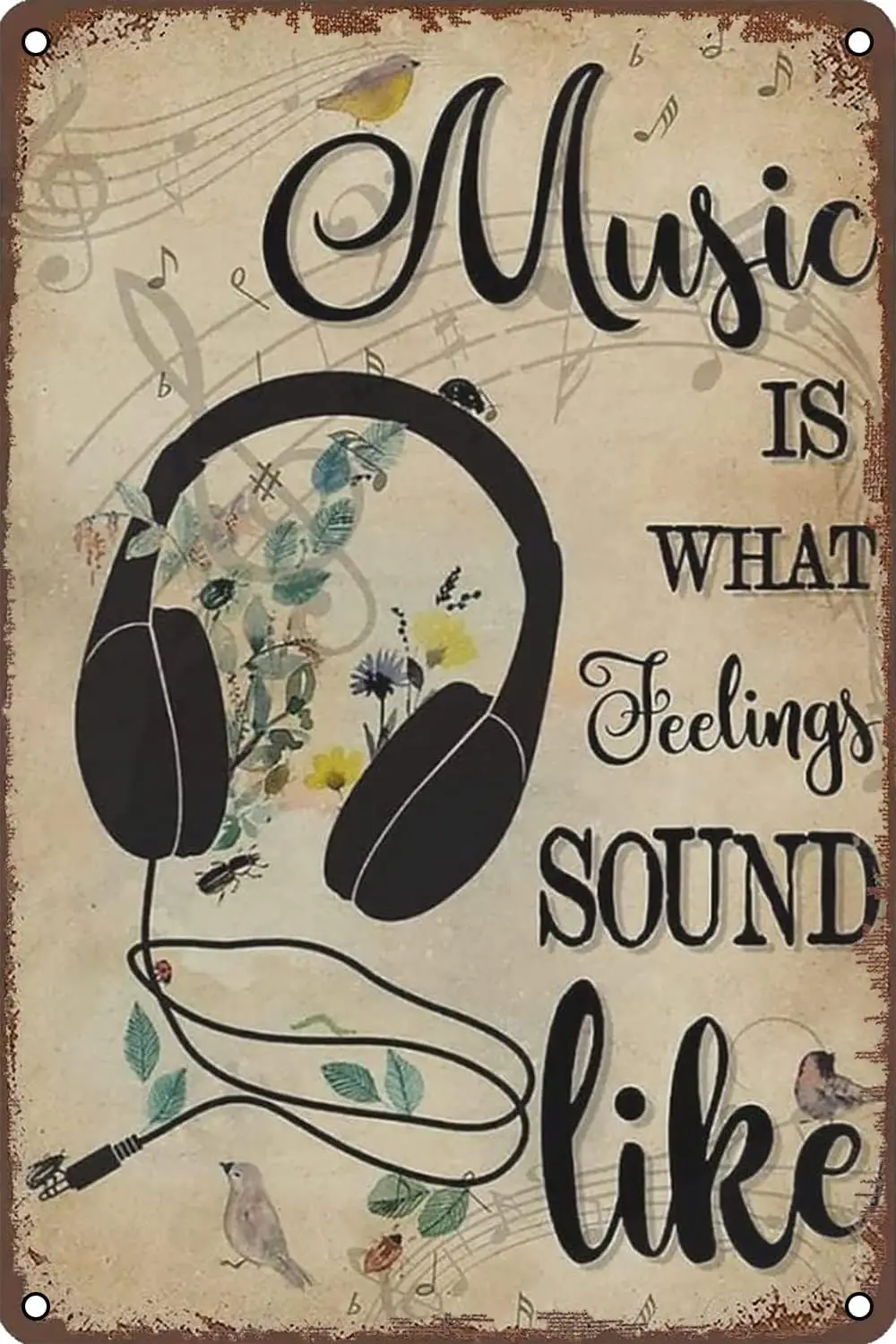 Retro Metal Sign Music is What Feelings Sound Like Music Notes Wall Art Music Lover Vintage Wall Decor for Home Garden Man Cave