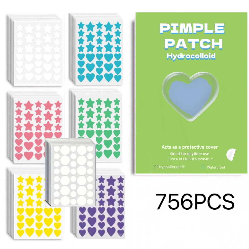 Patchs anti-acné Fresh Green Heart Box 756 pièces, couvre-imperfections imperméables triple forme