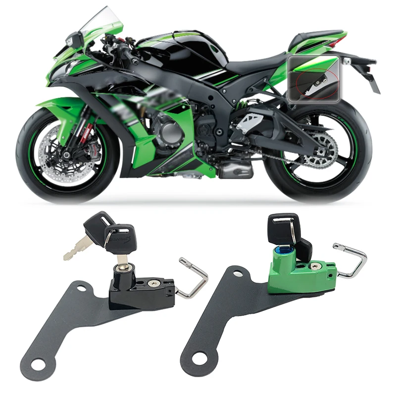 

Motorcycle Anti-theft Security Aluminum Locking Helmet Lock Mount Hook with 2 Keys For Kawasaki ZX10R ZX 10R ZX-10R 2016 2017