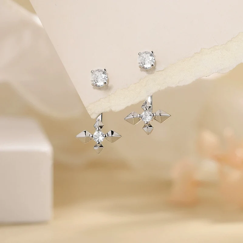 Chic Cross Earrings Personalized Street Ear Stud Neutral Trendy Two Wear Earrings Classic Cross Star Earring KOFSAC