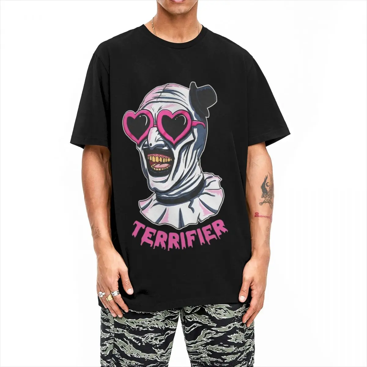 Terrifier Art The Clown Heart Glasses T-Shirt Fashion 100% Cotton Tee Shirt Round Collar Short Sleeve T Shirt Gift Idea Clothes