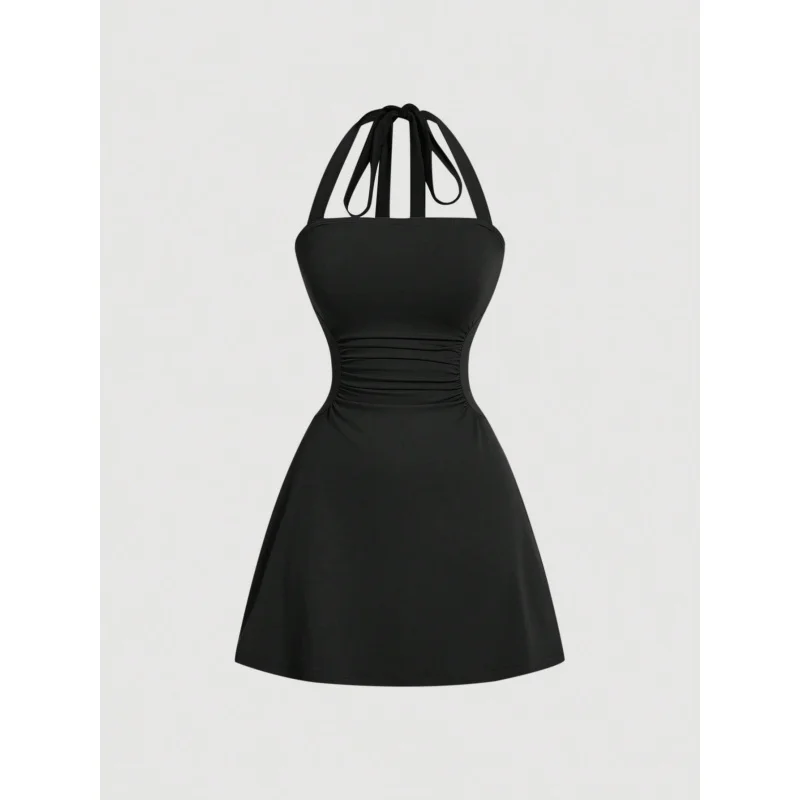 

2025Women's Elegant Sexy Halter Neck Dress Spring Summer New Slim Fit High Waist Short Dress