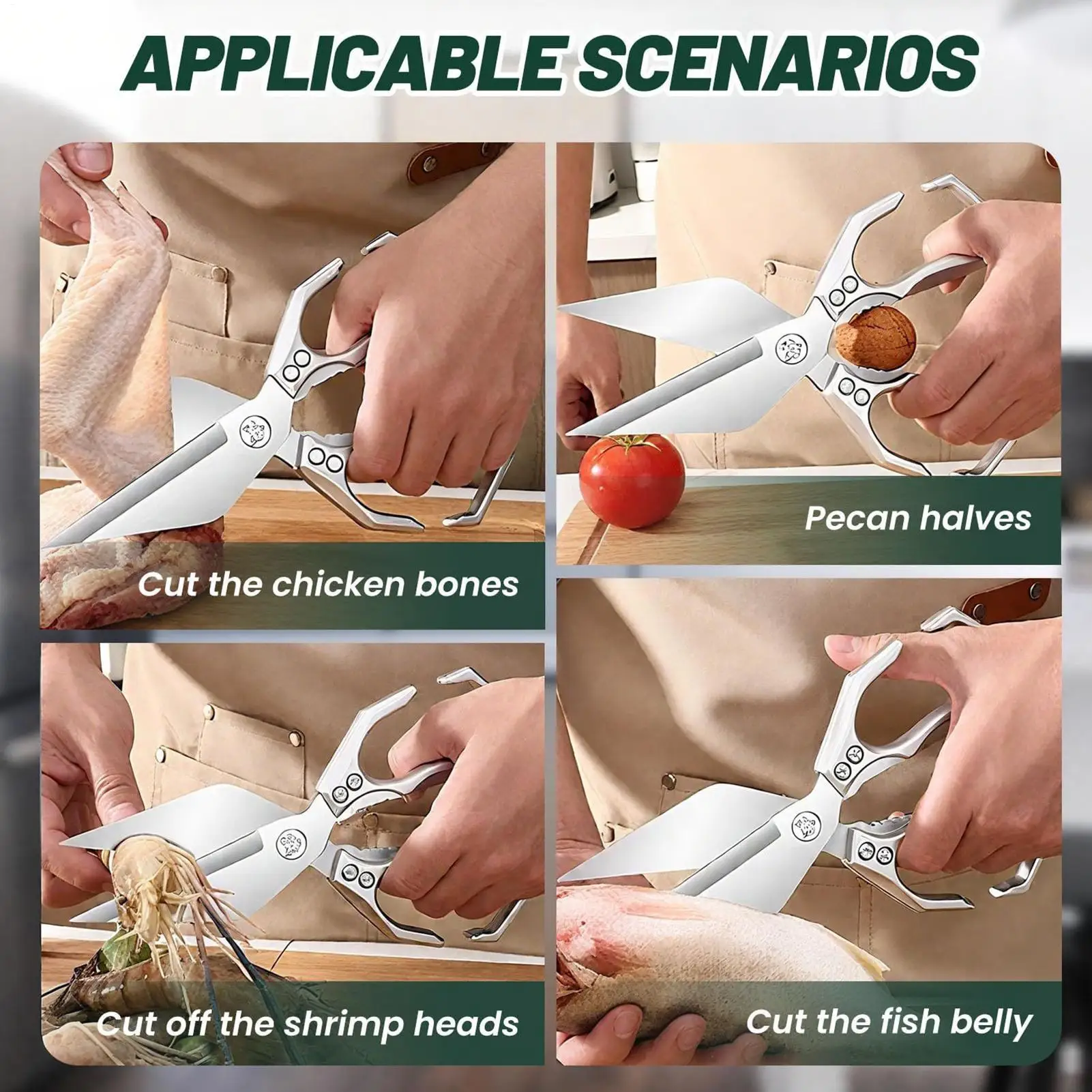 Heavy-Duty Kitchen Shears Stainless Steel Poultry Scissors Professional Cutter Kitchen Tools For Cutting Meat Chicken Bone Fish
