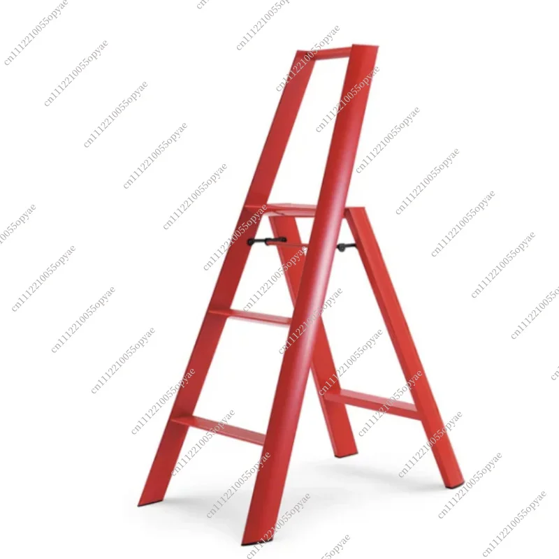 Red Foldable Ladder Multifunctional Herringbone Ladder Aluminum Alloy Non Slip Thickened 3 Step Ladder