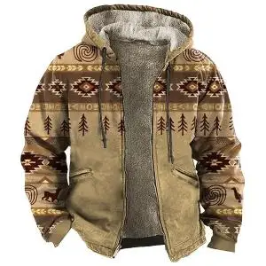 Winter Parkas Long Sleeve Coat Vintage Pattern Ethnic Style Design Warm Jacket for Men/Women Thick Clothing Outerwear