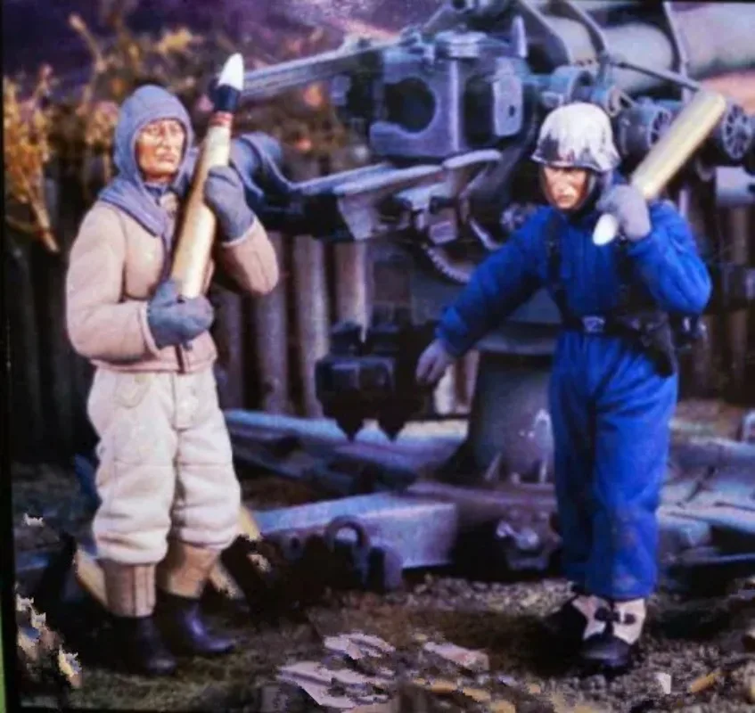 Image of Harzfigur im Maßstab 1:35, Modellbausatz, Geschichte, Mini-Militärartillerie, 2 Personen, Winter, unmontierte und unbemalte Diorama-GK-Figur