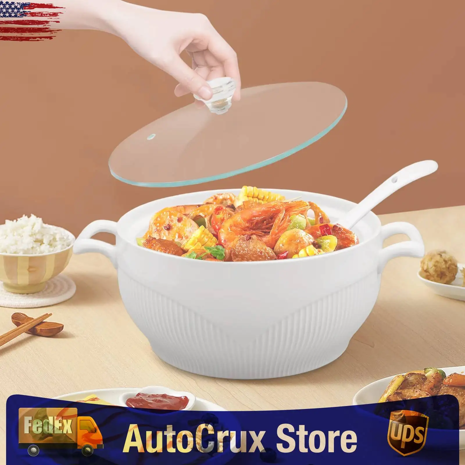 

Супница-кастрюля 21,5 см (9 дюймов) из рельефной керамики с крышкой и половником, 3,1 л, коммерческого класса