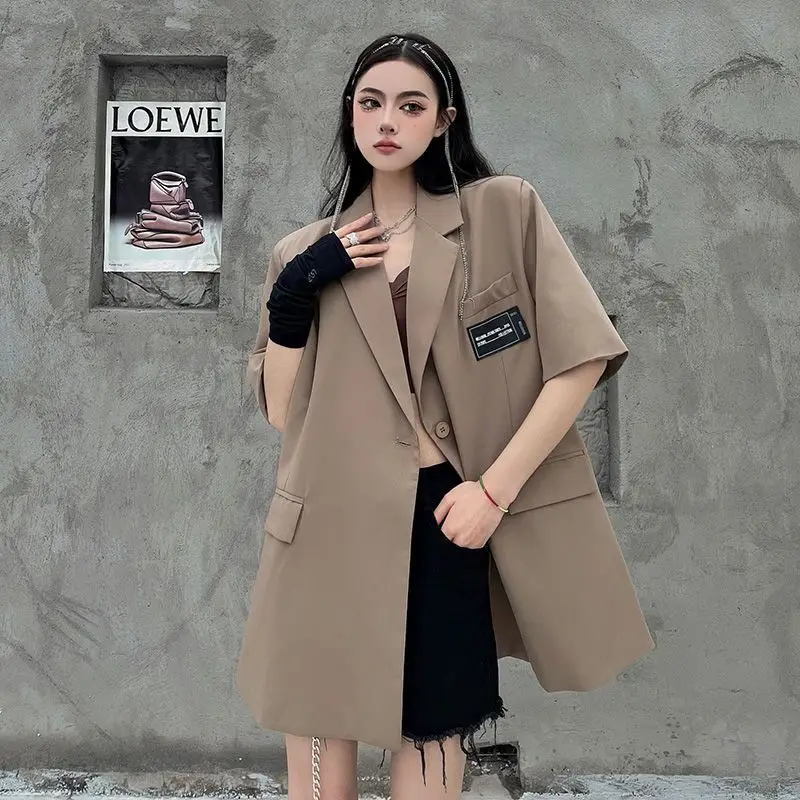 Korean Fashion Short Sleeve Blazer Women Casual Chic Black Blazer Femme Loose Thin Top Summer Jacket Designer Suit