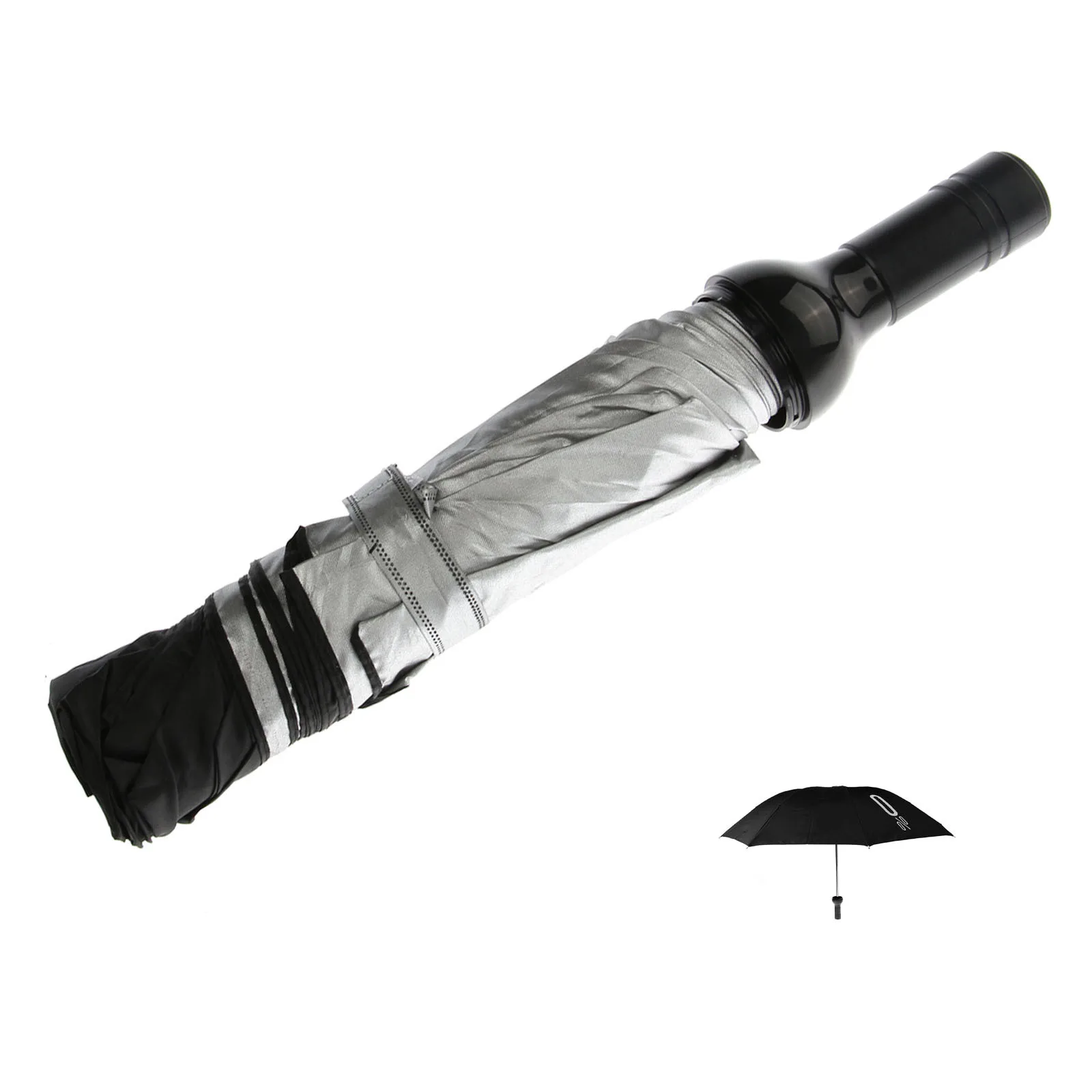 

Wine Bottle Umbrella Black 5Cm*30.5Cm 98Cm Open Diameter Folding Waterproof Uv Protection Windproof Rain Sun Travel Beach