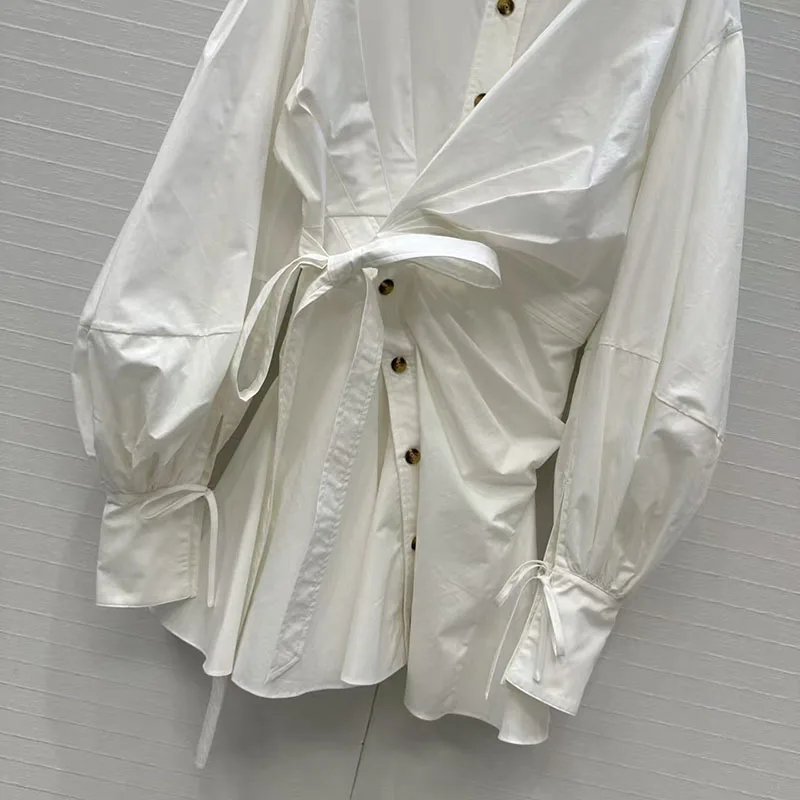 فستان قميص نسائي بطيات غير متماثلة وأكمام طويلة وياقة على الخصر وتنورة ضيقة ثوب مسائي 2025 وصول جديد لخريف y2k #6